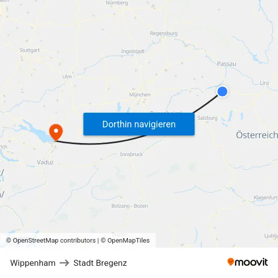 Wippenham to Stadt Bregenz map
