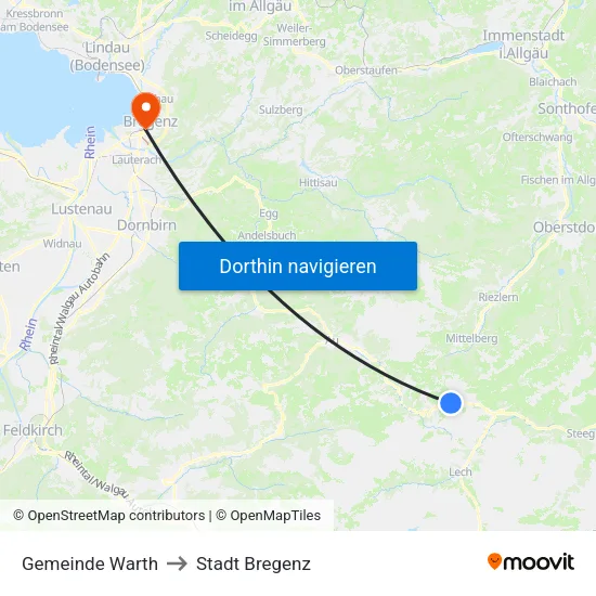 Gemeinde Warth to Stadt Bregenz map