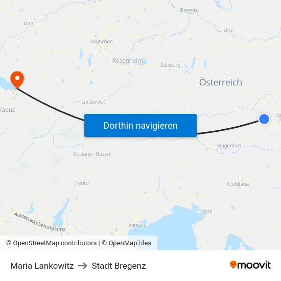 Maria Lankowitz to Stadt Bregenz map
