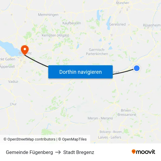 Gemeinde Fügenberg to Stadt Bregenz map