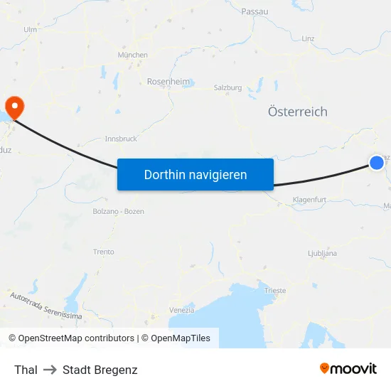 Thal to Stadt Bregenz map