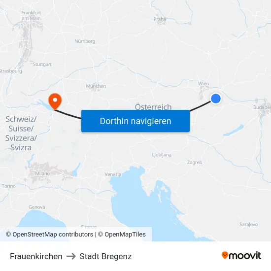 Frauenkirchen to Stadt Bregenz map