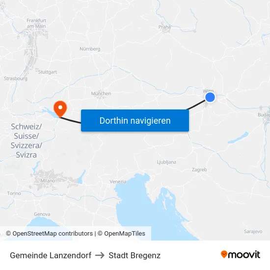 Gemeinde Lanzendorf to Stadt Bregenz map