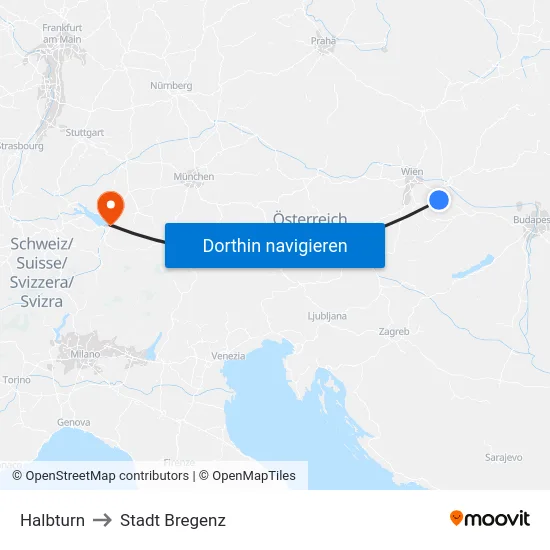 Halbturn to Stadt Bregenz map