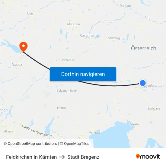 Feldkirchen In Kärnten to Stadt Bregenz map