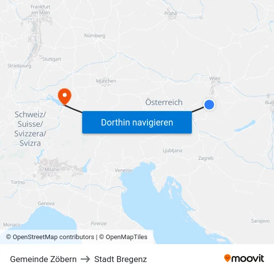 Gemeinde Zöbern to Stadt Bregenz map