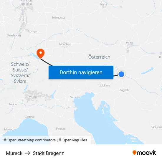 Mureck to Stadt Bregenz map