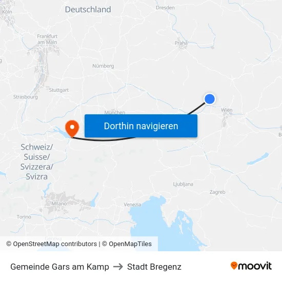 Gemeinde Gars am Kamp to Stadt Bregenz map