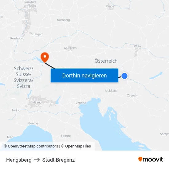 Hengsberg to Stadt Bregenz map