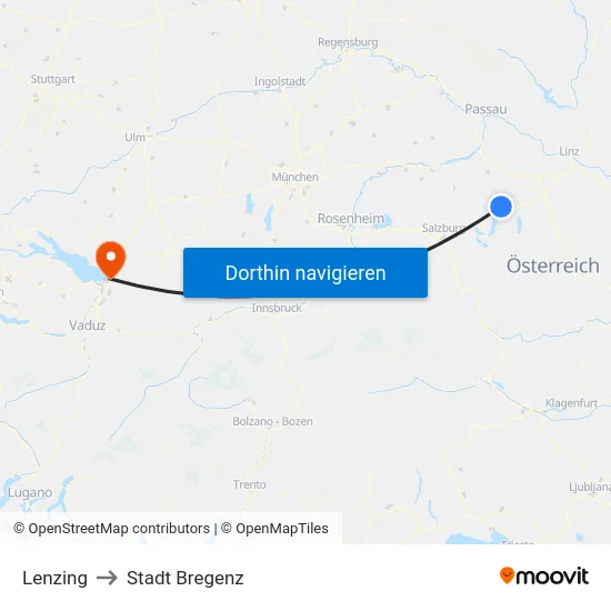 Lenzing to Stadt Bregenz map