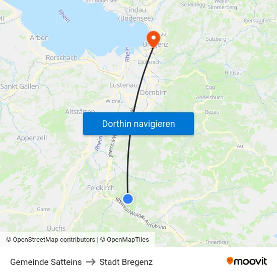 Gemeinde Satteins to Stadt Bregenz map
