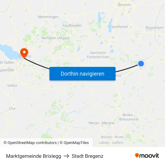 Marktgemeinde Brixlegg to Stadt Bregenz map
