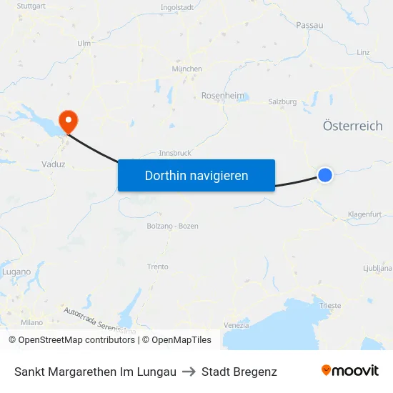 Sankt Margarethen Im Lungau to Stadt Bregenz map
