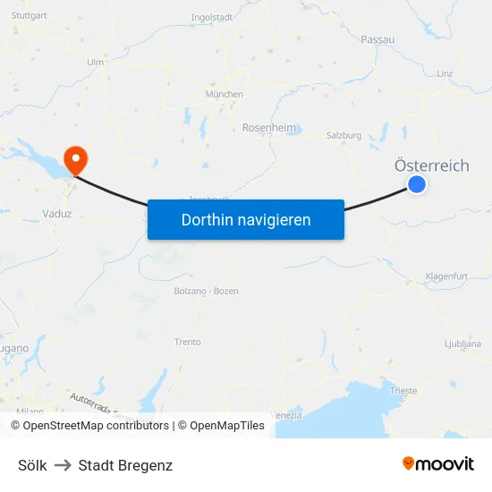 Sölk to Stadt Bregenz map