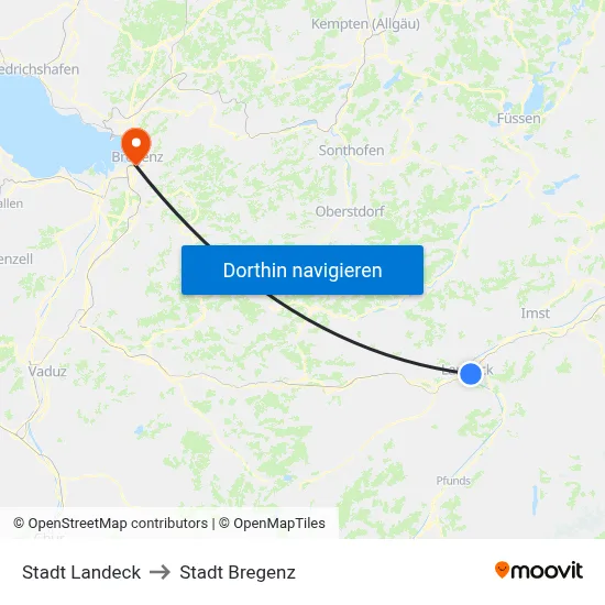 Stadt Landeck to Stadt Bregenz map