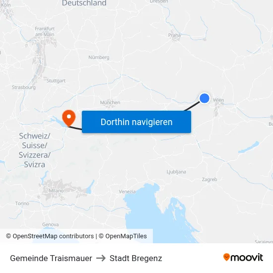 Gemeinde Traismauer to Stadt Bregenz map