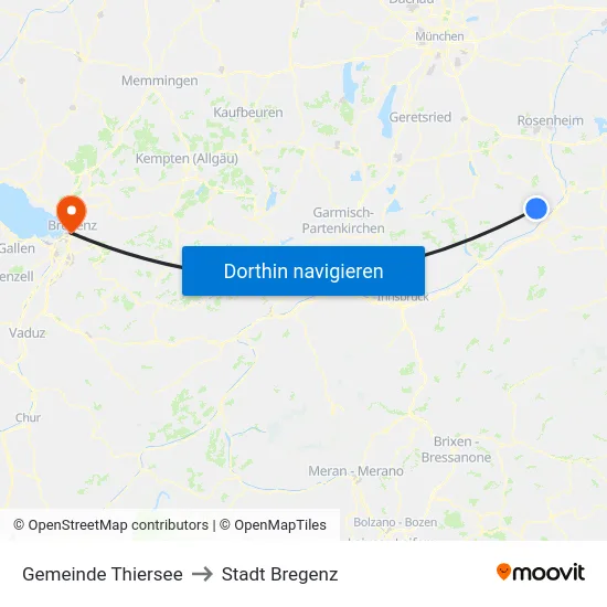 Gemeinde Thiersee to Stadt Bregenz map