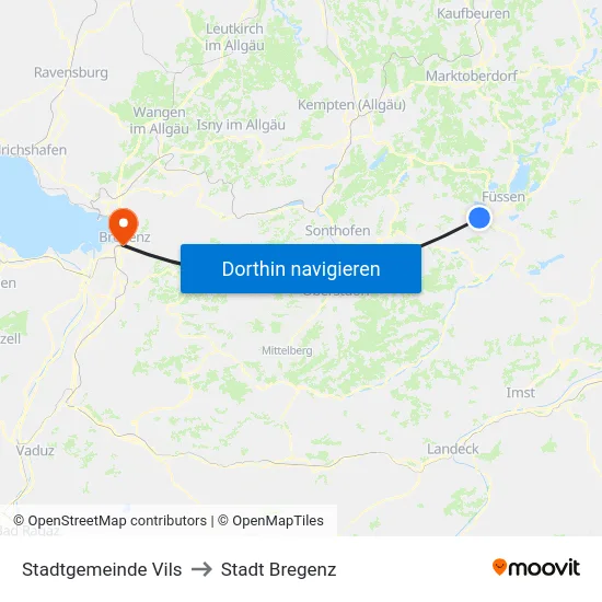 Stadtgemeinde Vils to Stadt Bregenz map