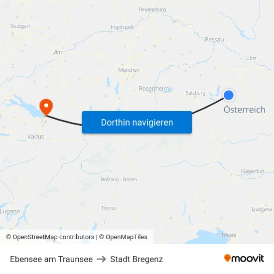 Ebensee am Traunsee to Stadt Bregenz map