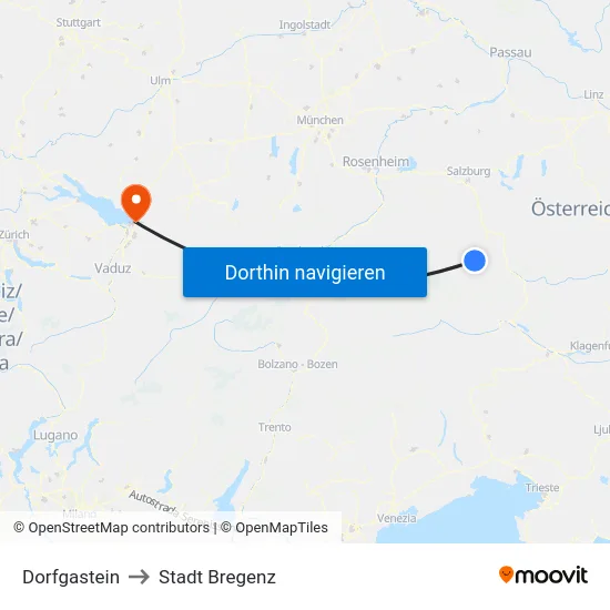 Dorfgastein to Stadt Bregenz map