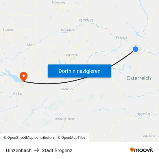 Hinzenbach to Stadt Bregenz map