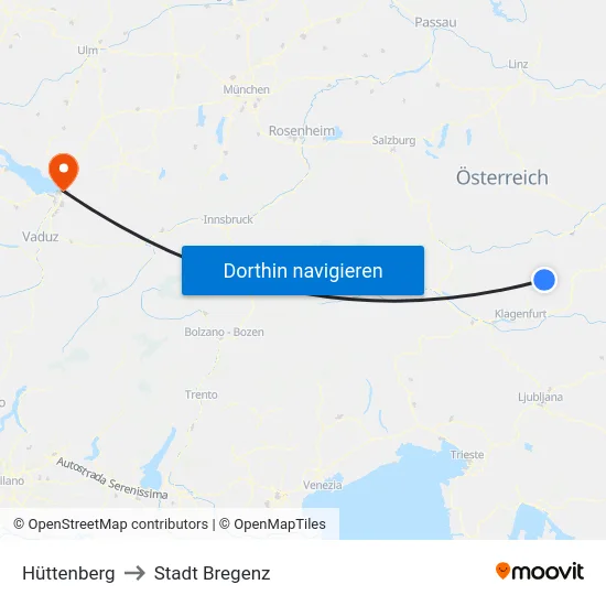 Hüttenberg to Stadt Bregenz map