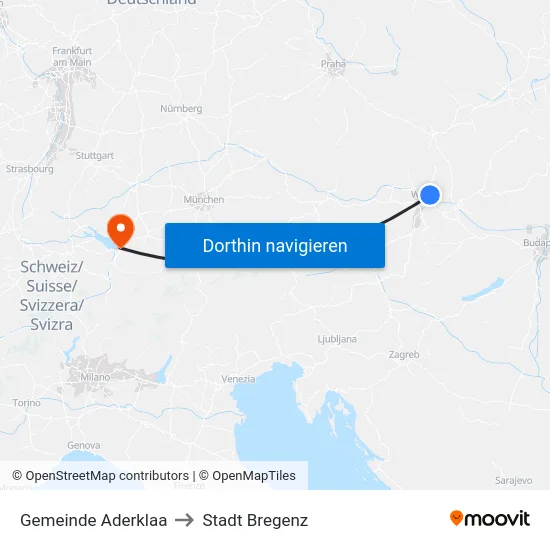 Gemeinde Aderklaa to Stadt Bregenz map