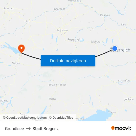 Grundlsee to Stadt Bregenz map