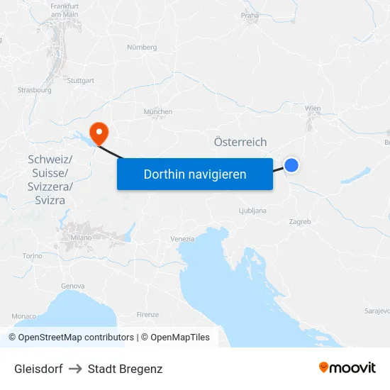 Gleisdorf to Stadt Bregenz map