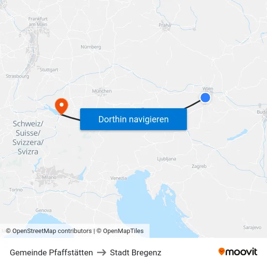 Gemeinde Pfaffstätten to Stadt Bregenz map