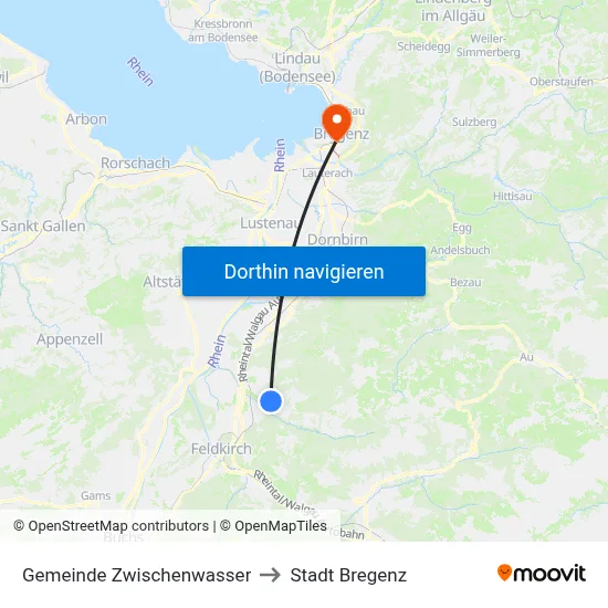 Gemeinde Zwischenwasser to Stadt Bregenz map