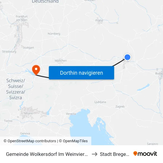 Gemeinde Wolkersdorf Im Weinviertel to Stadt Bregenz map