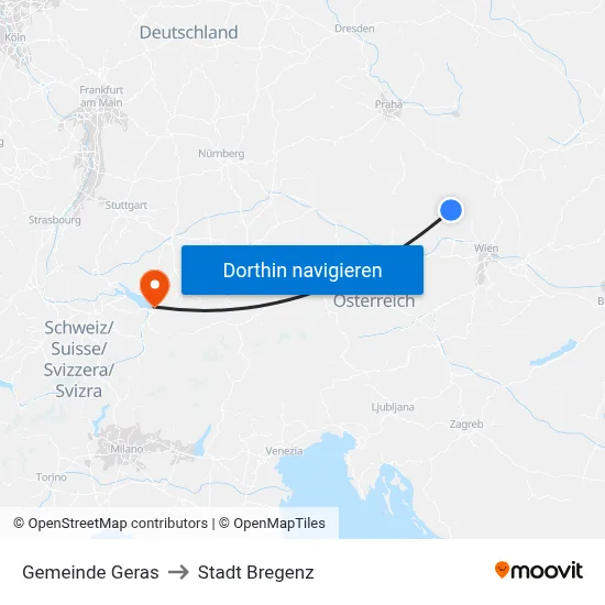 Gemeinde Geras to Stadt Bregenz map