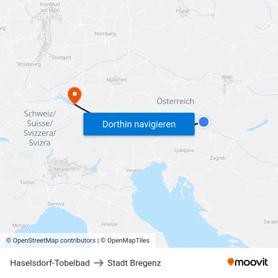 Haselsdorf-Tobelbad to Stadt Bregenz map