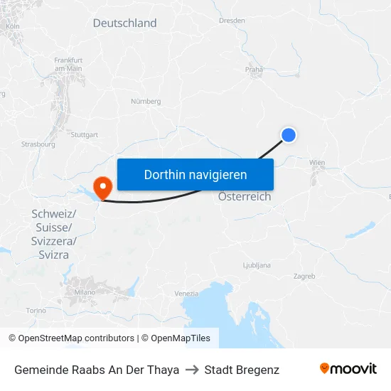 Gemeinde Raabs An Der Thaya to Stadt Bregenz map