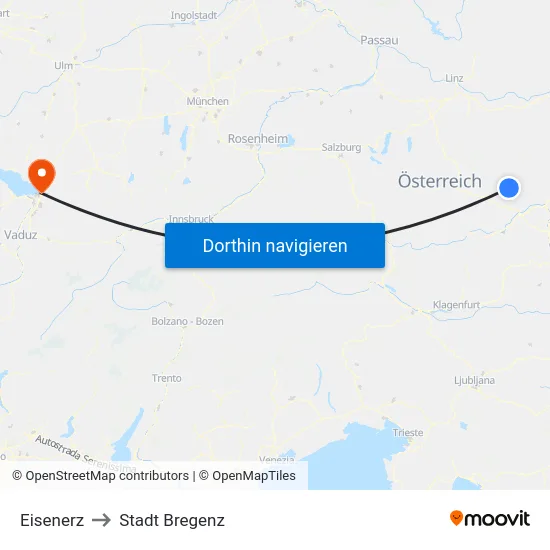 Eisenerz to Stadt Bregenz map