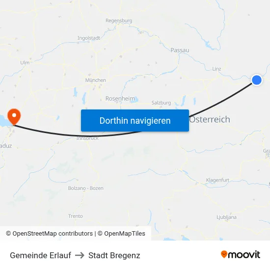 Gemeinde Erlauf to Stadt Bregenz map
