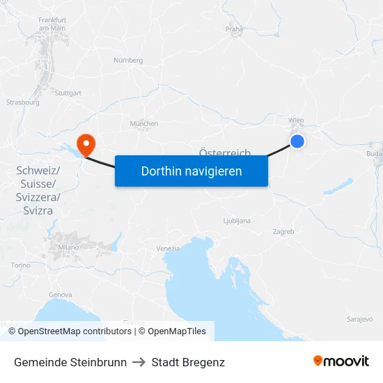 Gemeinde Steinbrunn to Stadt Bregenz map