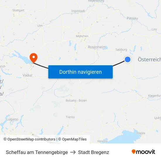 Scheffau am Tennengebirge to Stadt Bregenz map