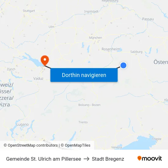 Gemeinde St. Ulrich am Pillersee to Stadt Bregenz map