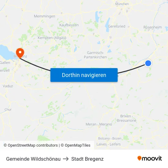 Gemeinde Wildschönau to Stadt Bregenz map
