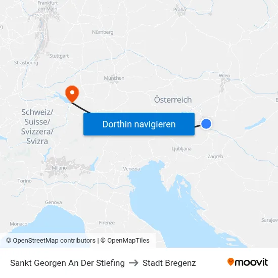 Sankt Georgen An Der Stiefing to Stadt Bregenz map