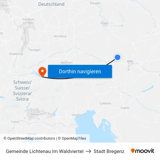 Gemeinde Lichtenau Im Waldviertel to Stadt Bregenz map
