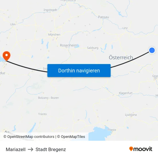 Mariazell to Stadt Bregenz map