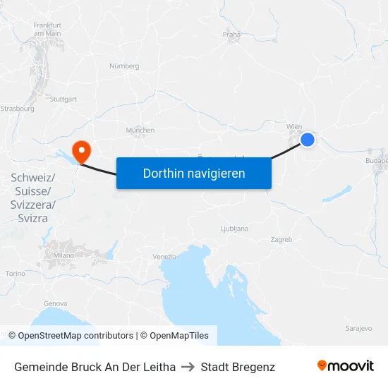 Gemeinde Bruck An Der Leitha to Stadt Bregenz map