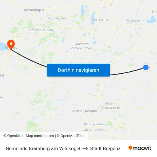 Gemeinde Bramberg am Wildkogel to Stadt Bregenz map