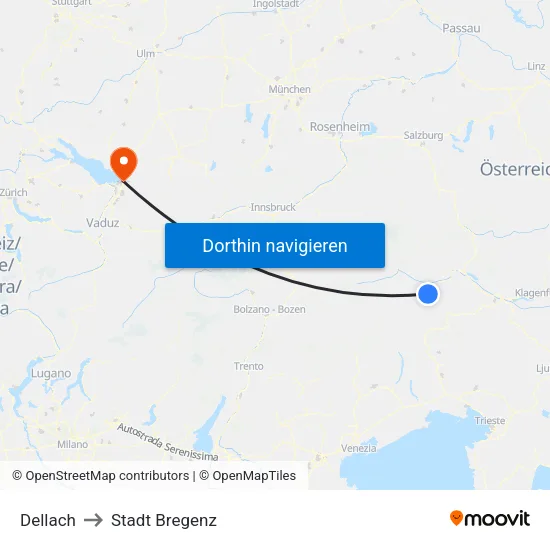 Dellach to Stadt Bregenz map