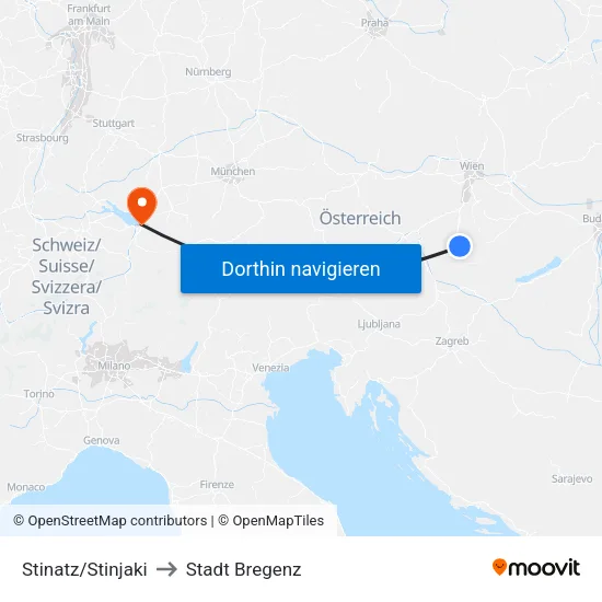 Stinatz/Stinjaki to Stadt Bregenz map