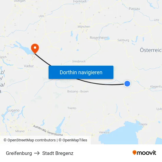 Greifenburg to Stadt Bregenz map