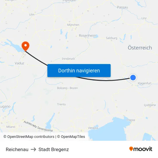 Reichenau to Stadt Bregenz map